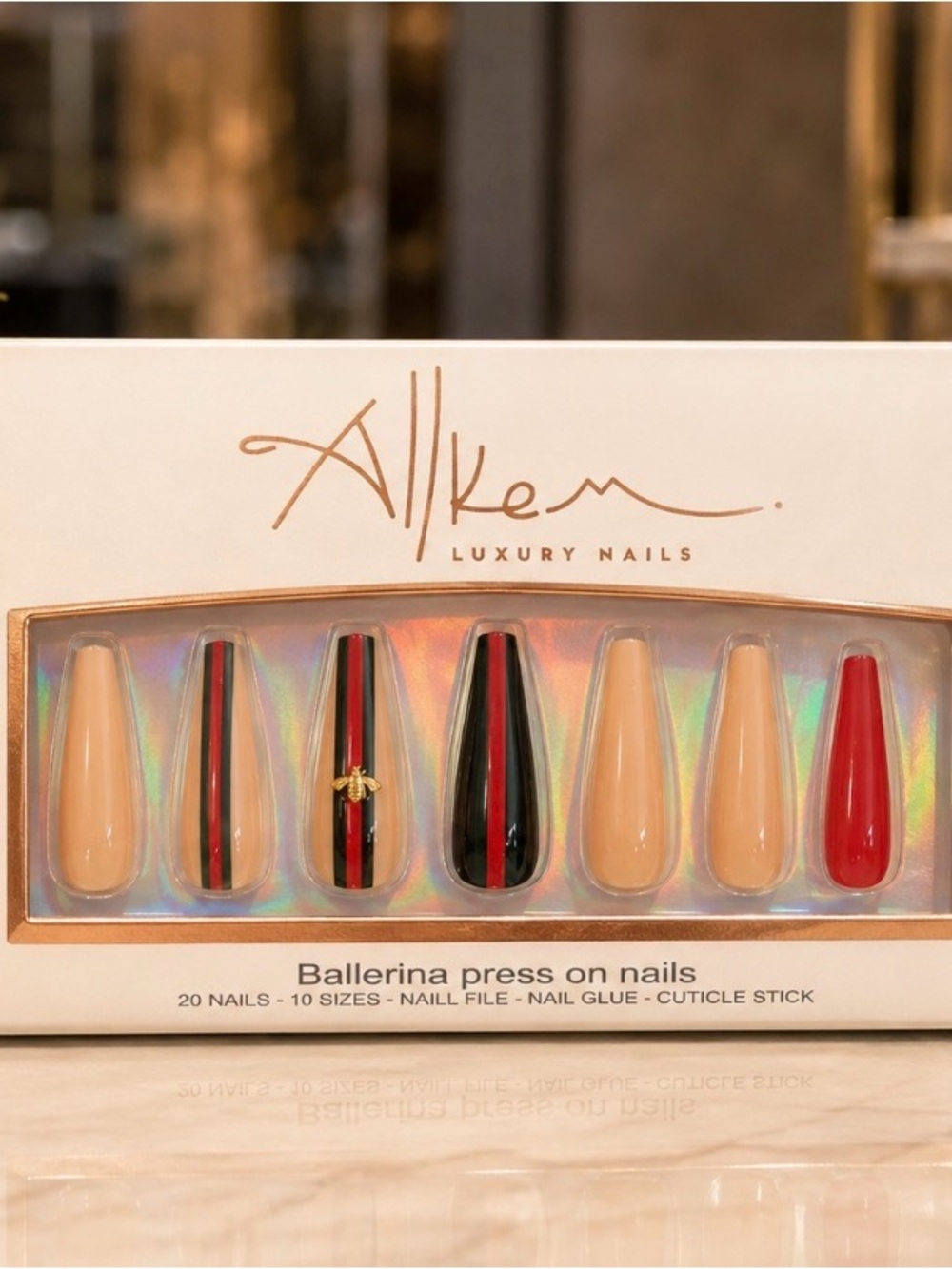 Luxury Nails Ballerina Press-On Set in Red, Black & Nude